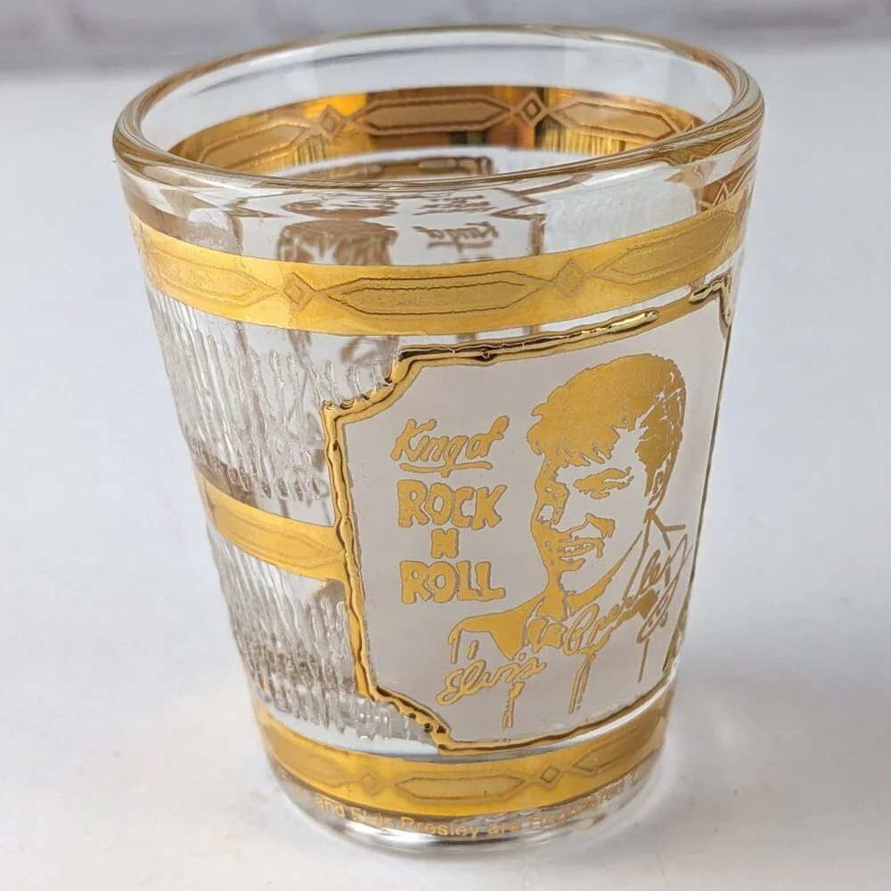 Vintage Elvis Gold-tone King of Rock 'n Roll Shot Glass